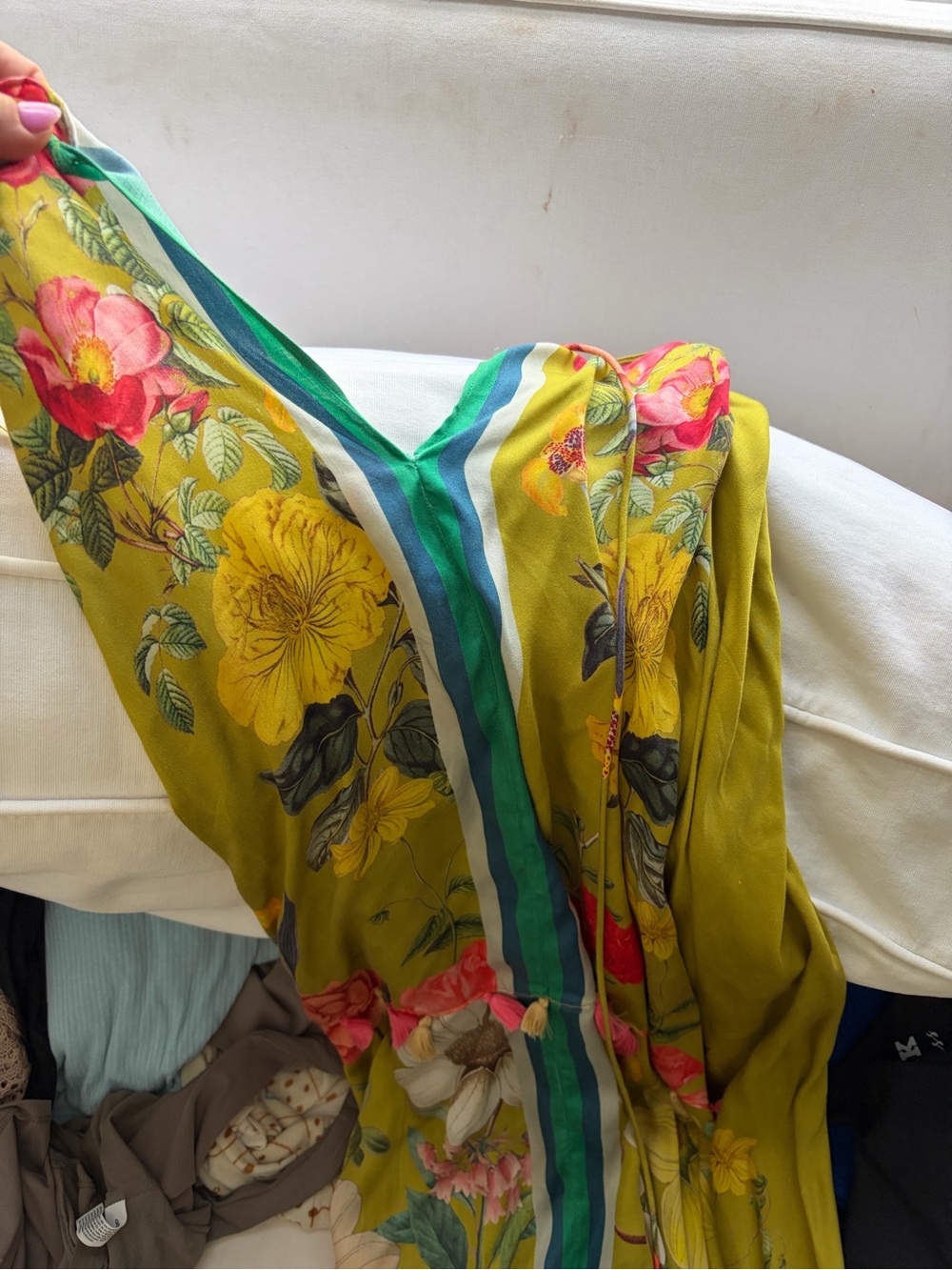 GORGEOUS NWT Aratta Bright Floral Green Maxi Dress with Pom Trim - Picture 3 of 4